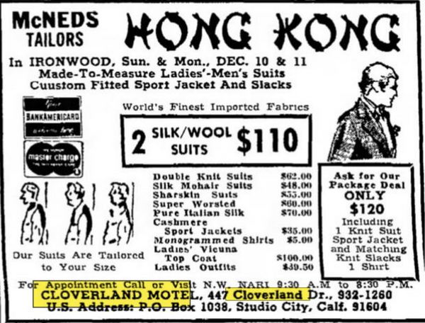 Budget Host Inn (Cloverland Court Motel, Cloverland Motel) - Dec 1972 Ad With Address (newer photo)